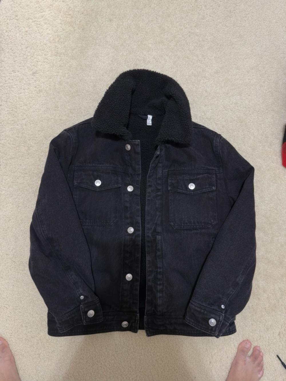 BRAND NEW MANGO SHERPA LINED WOOL CROPPED DENIM JACKET - MENS XS